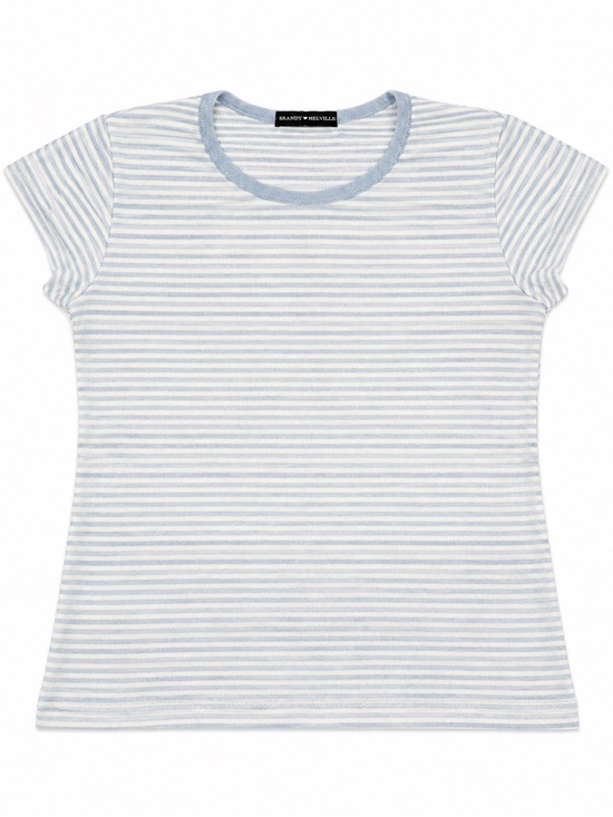 ME Makeover Essentials Tops - Brandy Melville Blue & White Striped Ribbed Baby Tee